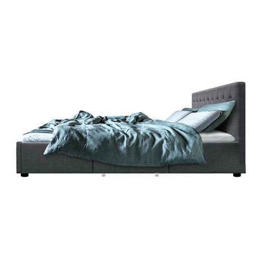 Queen Size Bed Grey AVIO Queen Bed Frame with 4 Storage Drawers